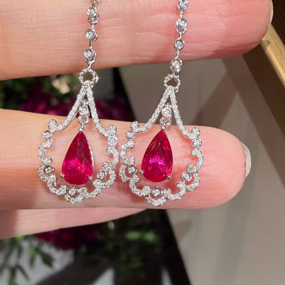 14k Gold 1.87 Ctw Natural Ruby & Diamond Earrings - 6