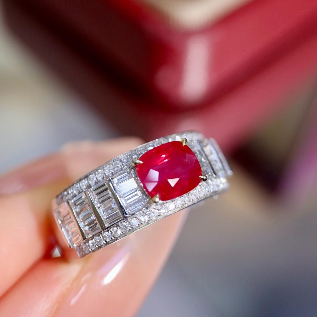 14k Gold 1.78 Ctw Natural Ruby & Diamond Ring: Ref:231188399 // gold content:14k gold // ring size:7. 25us // // main gemstone:ruby // shape:cushion // carat weight:1. 14ct // color:red // treatment:natural // // adjacent gemstone 2 : diamond //