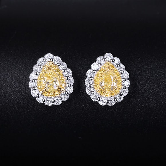 14k Gold 0.71 Ctw Natural Yellow Diamond & Diamond Earrings: Ref:231188408 // gold content:14k gold // main gemstone:yellow diamond // shape:pear // carat weight:0. 33ct // color:yellow // treatment:natural // // adjacent gemstone 2 : diamond // shape:round // 