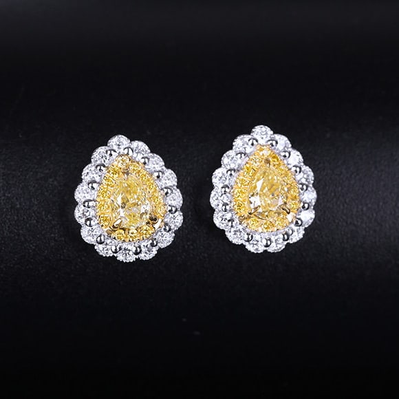 14k Gold 0.71 Ctw Natural Yellow Diamond & Diamond Earrings - 2