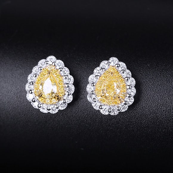 14k Gold 0.71 Ctw Natural Yellow Diamond & Diamond Earrings - 3