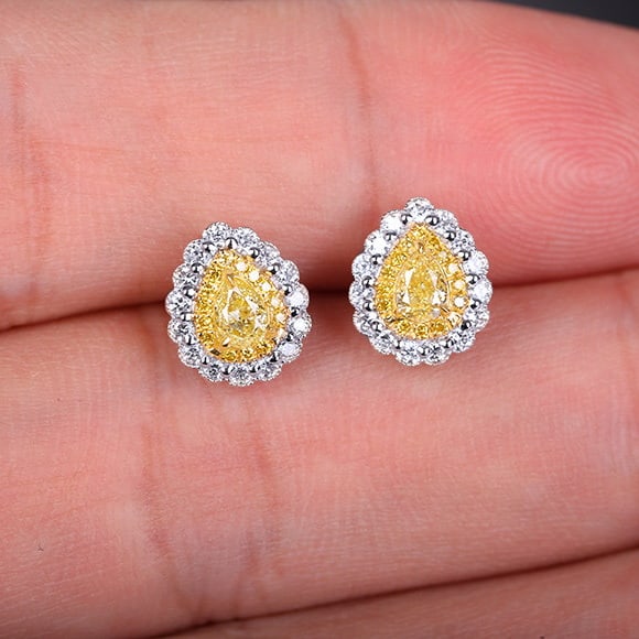 14k Gold 0.71 Ctw Natural Yellow Diamond & Diamond Earrings - 5