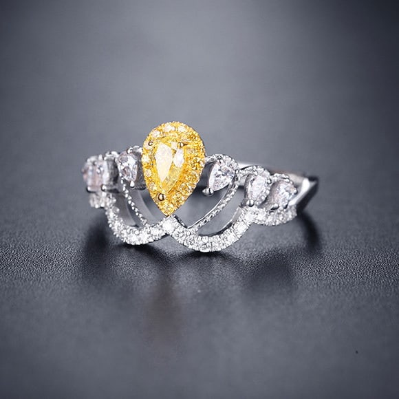 14k Gold 0.56 Ctw Natural Yellow Diamond & Diamond Ring - 3