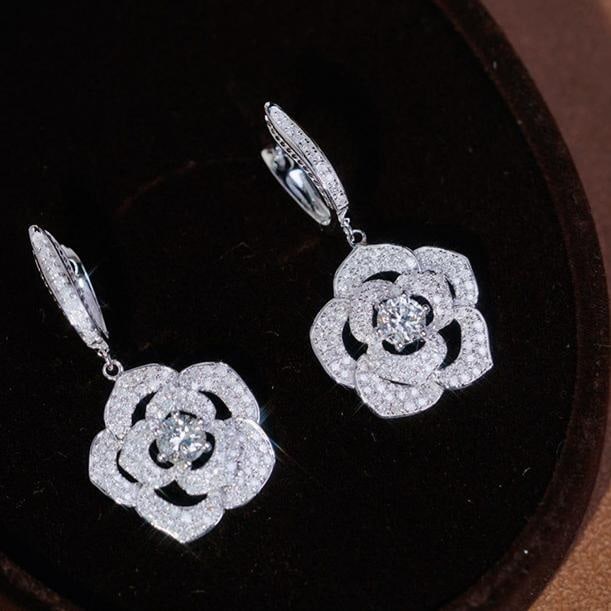 14k Gold 1.4 Ctw Natural H Diamond & Flowers Earrings - 2