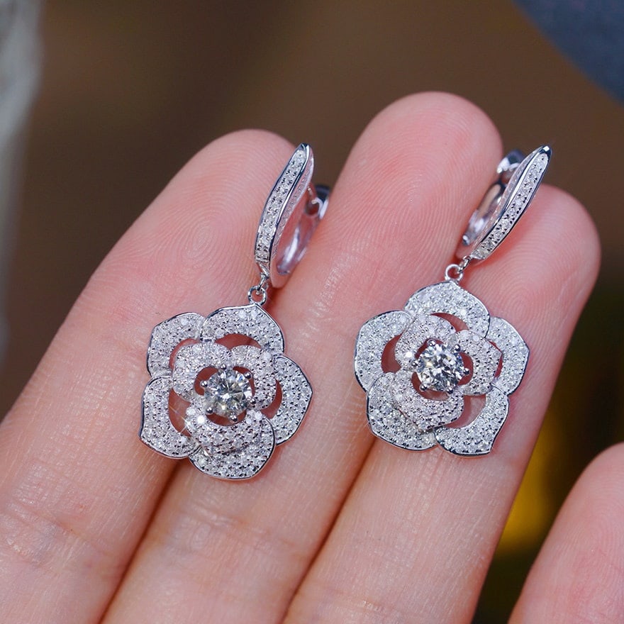 14k Gold 1.4 Ctw Natural H Diamond & Flowers Earrings - 3