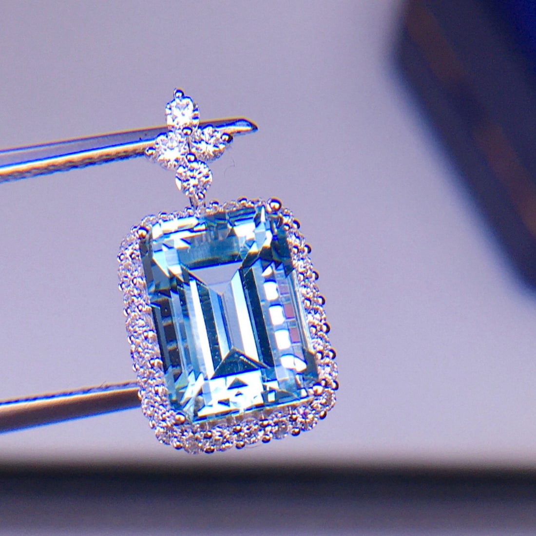 14k Gold 3.1 Ct Natural Aquamarine & Diamond Pendant( Without Chain ) - 3