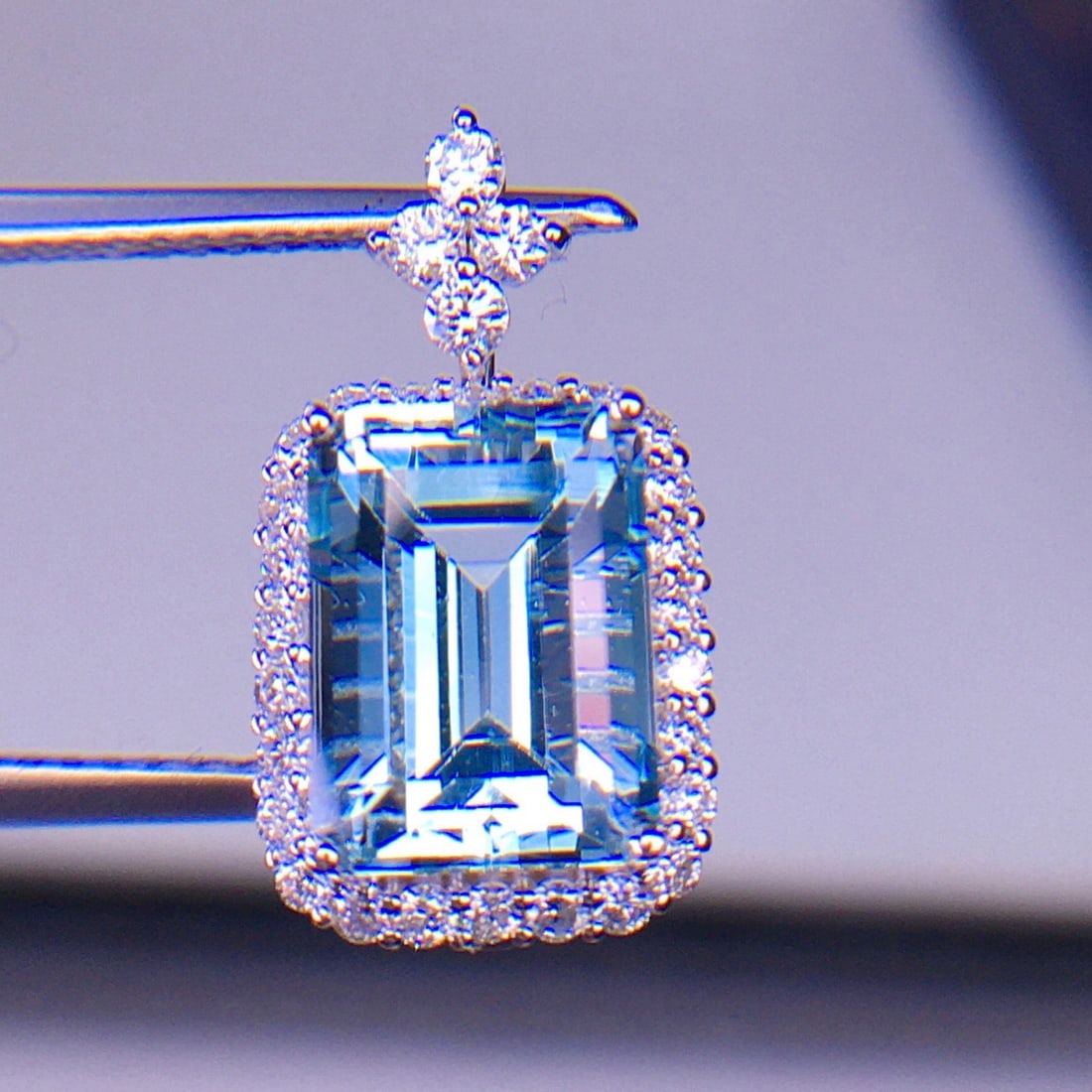 14k Gold 3.1 Ct Natural Aquamarine & Diamond Pendant( Without Chain ) - 5