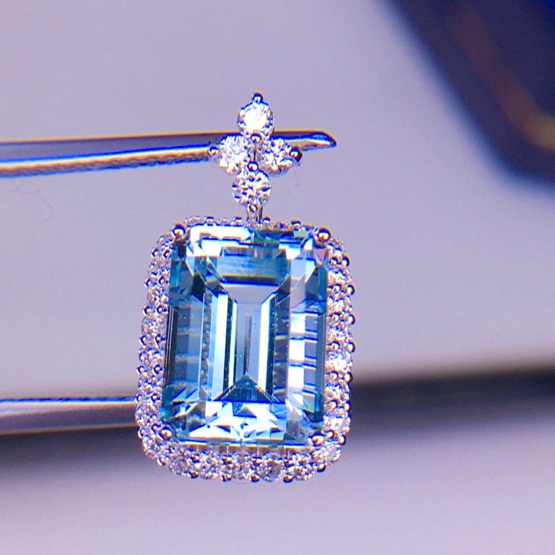 14k Gold 3.1 Ct Natural Aquamarine & Diamond Pendant( Without Chain ) - 6