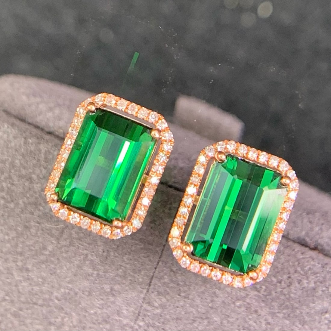 14k Gold 3.6 Ct Natural Tourmaline & Diamond Earrings - 2