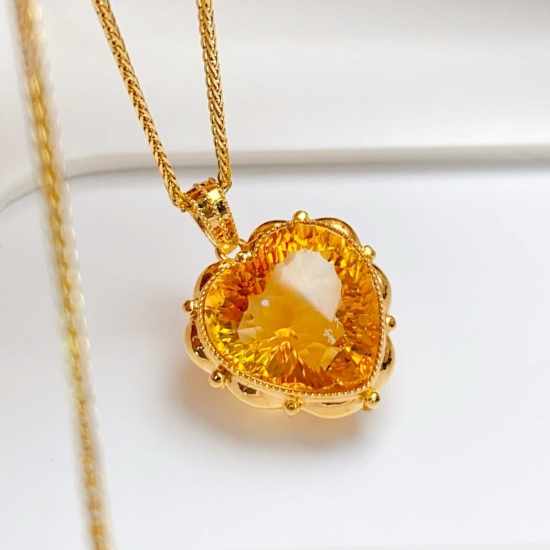 14k Gold 8.80 Ct Natural Citrine Pendant( Without Chain ) - 2