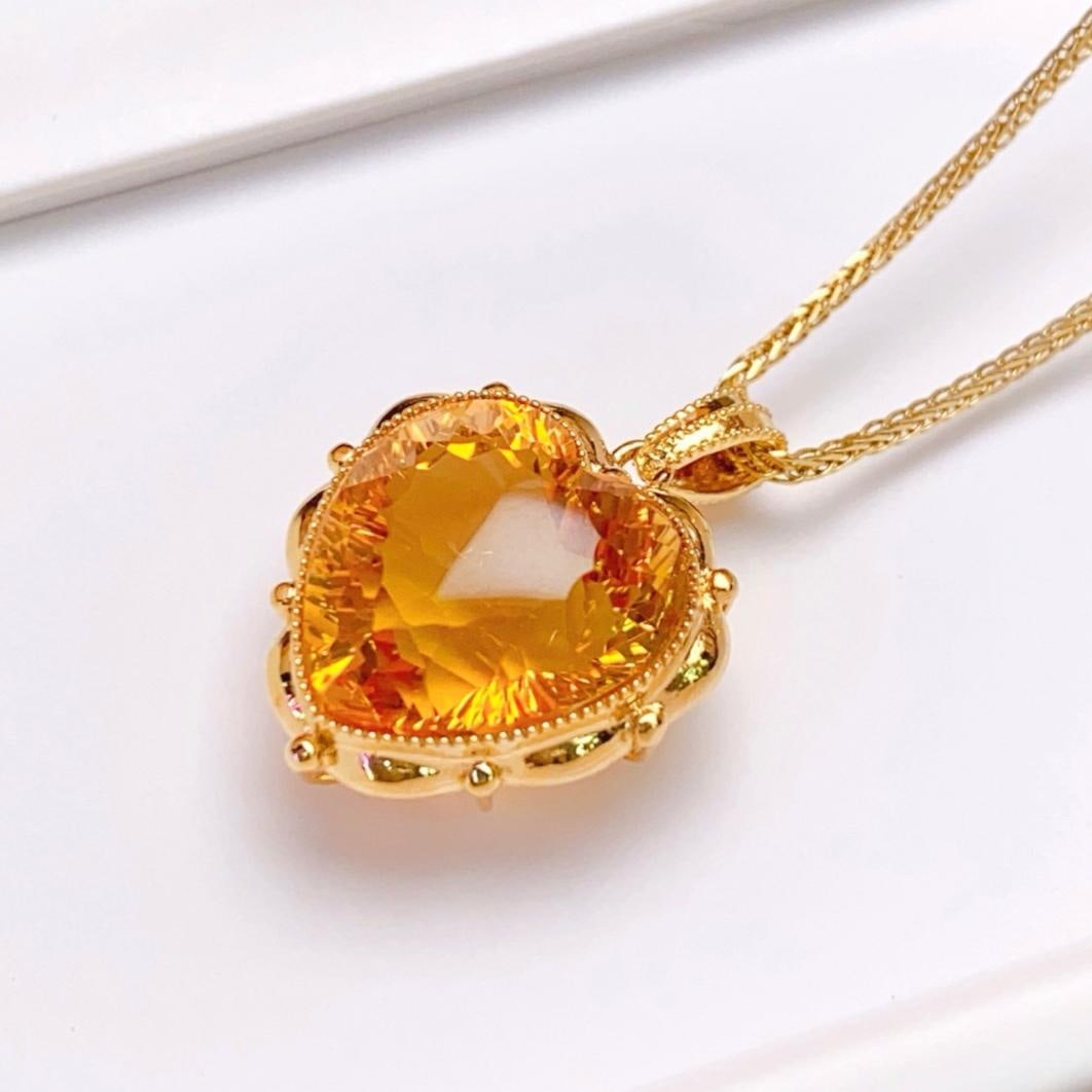 14k Gold 8.80 Ct Natural Citrine Pendant( Without Chain ) - 4