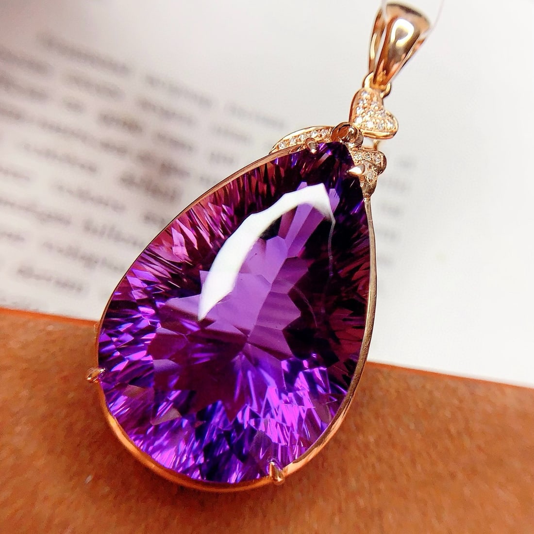 14k Gold 39.35 Ct Natural Amethyst & Diamond Pendant( Without Chain ) - 3