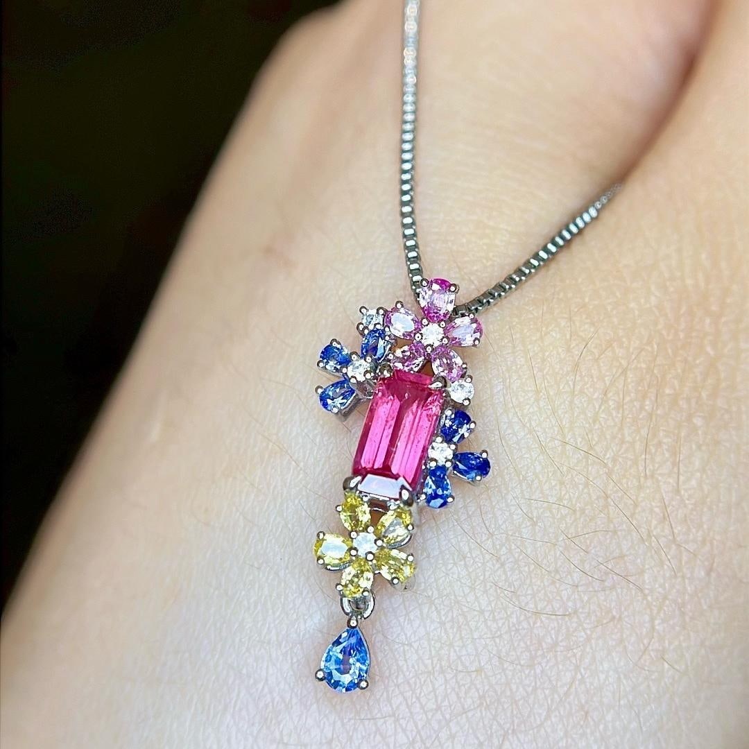 14k Gold 1.65 Ctw Natural Sapphire & Sapphire Pendant( Without Chain ): Ref:231188438 // gold content:14k gold // main gemstone:sapphire // shape:octagonal // carat weight:0. 83ct // color:pink // treatment:natural // // adjacent gemstone 2 : sapphire // shape:multiple