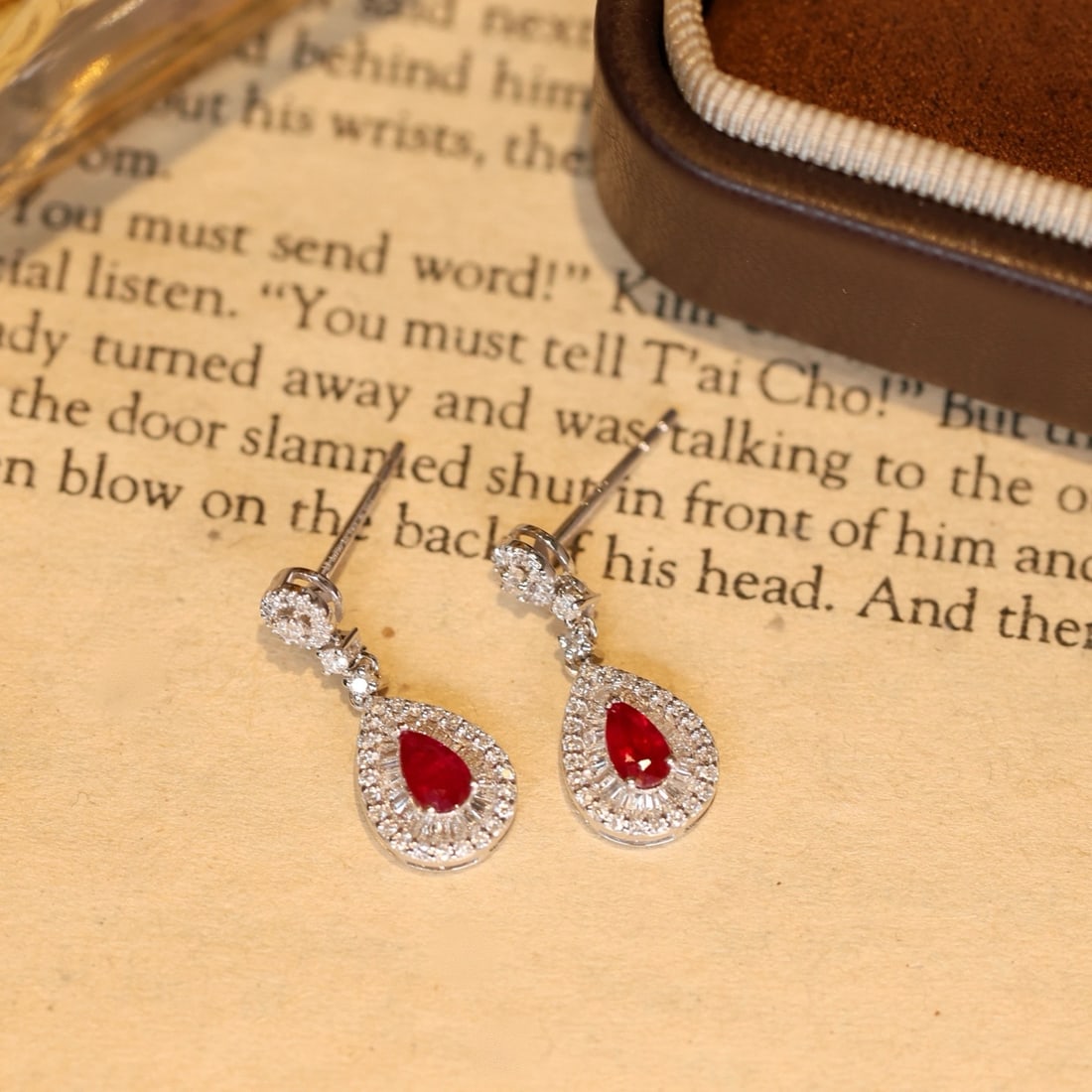 14k Gold 1.06 Ctw Natural Ruby & Diamond Earrings - 3