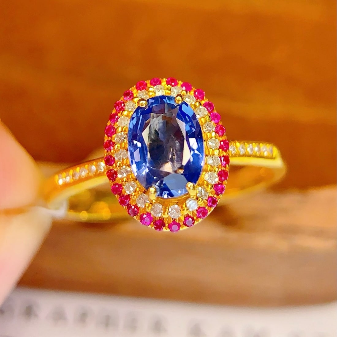 14k Gold 1.2 Ct Natural Sapphire & Diamond Ring - 4