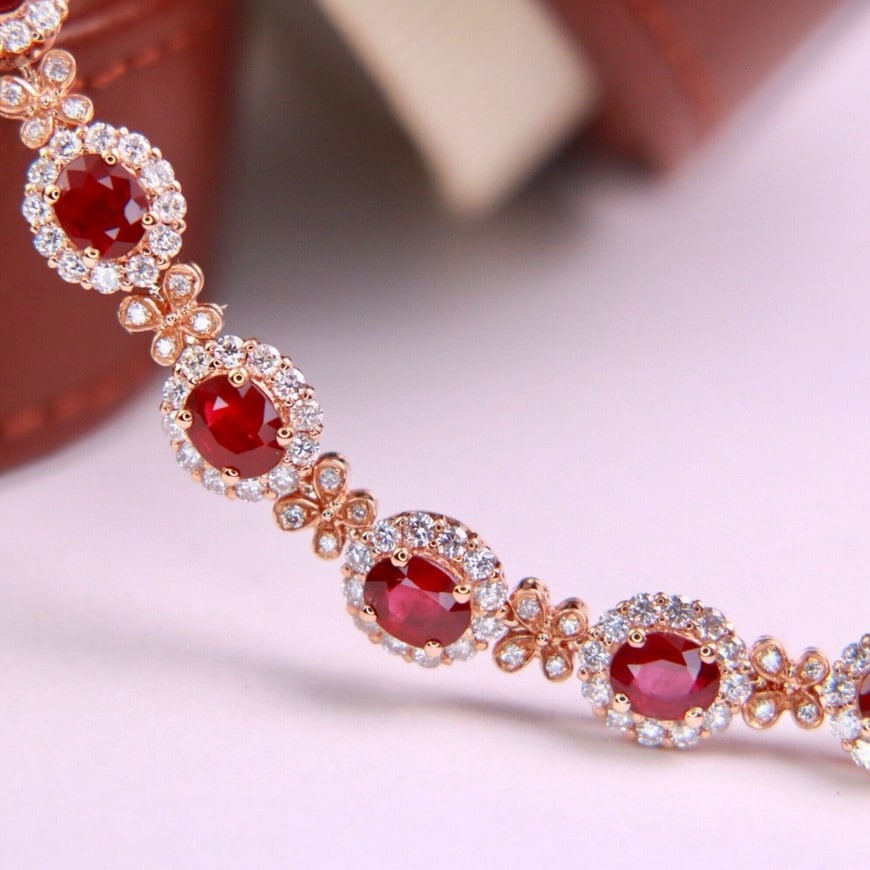 14k Gold 2.69 Ctw Natural Ruby & Diamond Bracelet - 2