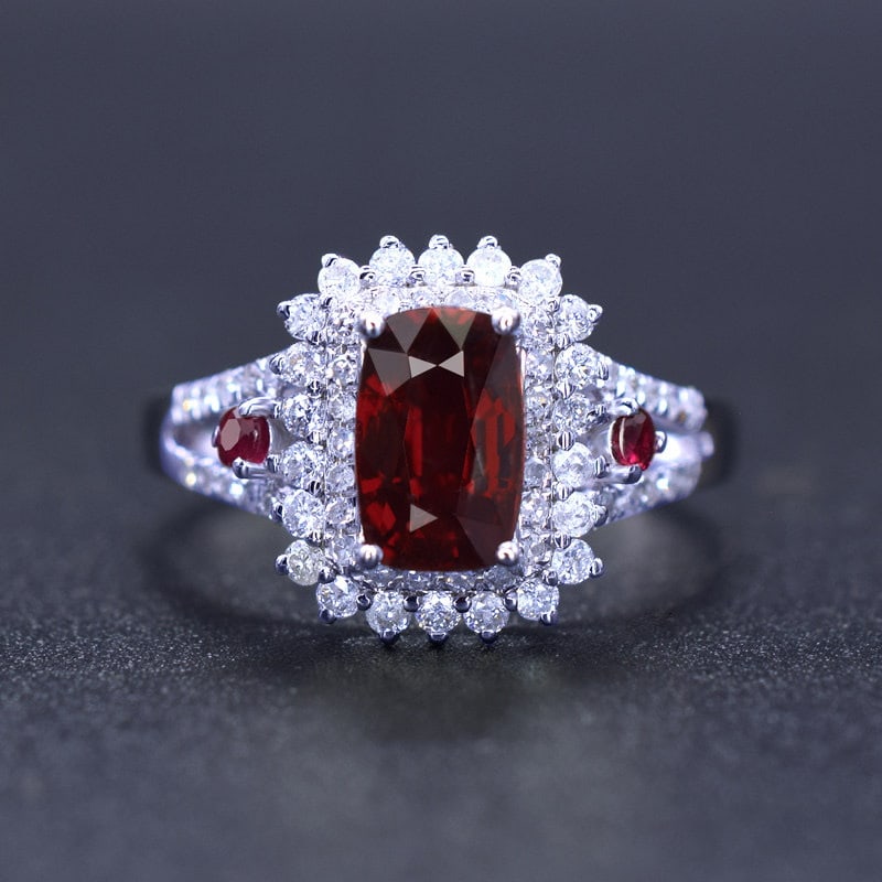14k Gold 1.45 Ctw Natural Ruby & Diamond Ring: Ref:231189004 // gold content:14k gold // ring size:7. 25us // // main gemstone:ruby // shape:cushion // carat weight:1. 12ct // color:red // treatment:natural // // adjacent gemstone 2 : diamond //