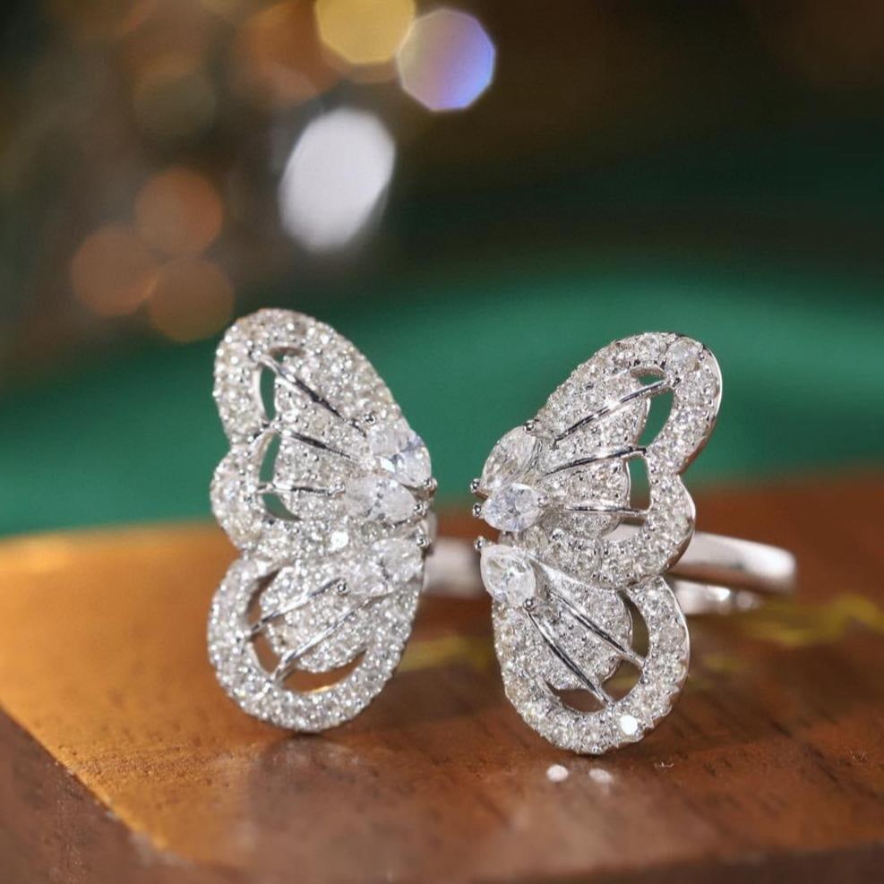 14k Gold 0.9 Ct Natural H Diamond & Butterfly Ring: Ref:231189010 // gold content:14k gold // ring size:7. 25us // // main gemstone:diamond // shape:multiple // carat weight:0. 9ct // clarity grade:vs-si // color:h // treatment:natural // Condition: