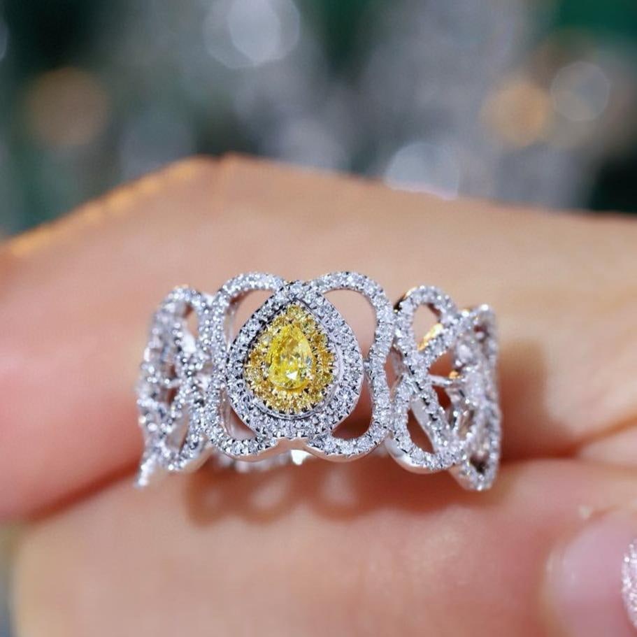 14k Gold 0.55 Ctw Natural Yellow Diamond & Diamond Ring - 6