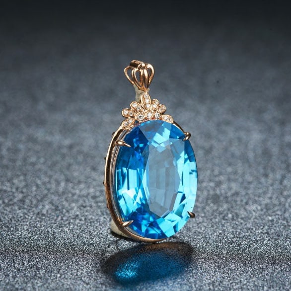 14k Gold 24.72 Ct Natural Topaz & Diamond Pendant( Without Chain ) - 2