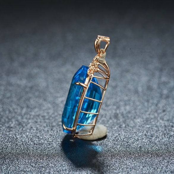 14k Gold 24.72 Ct Natural Topaz & Diamond Pendant( Without Chain ) - 4