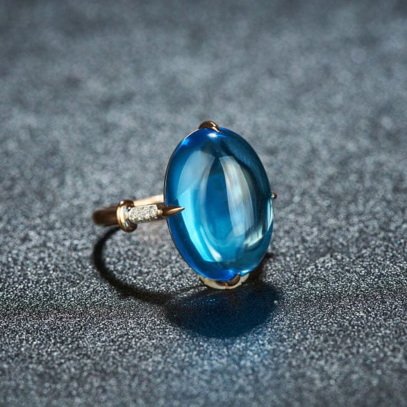 14k Gold 16.08 Ct Natural Topaz & Diamond Ring: Ref:231189016 // gold content:14k gold // ring size:7. 25us // // main gemstone:topaz // shape:oval // carat weight:16. 08ct // color:blue // treatment:natural // // adjacent gemstone 2 : diamond // s