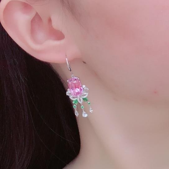 14k Gold 19.74 Ctw Natural Kunzite & Sapphire Earrings - 2