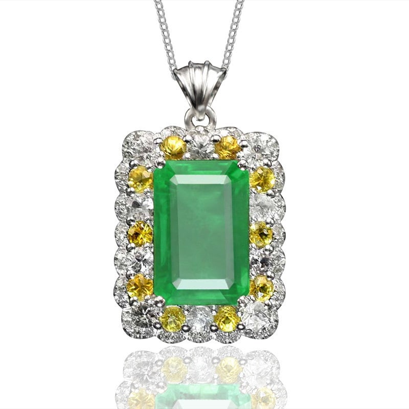 14k Gold 5.39 Ctw Natural Emerald & Sapphire Pendant( Without Chain ) - 2