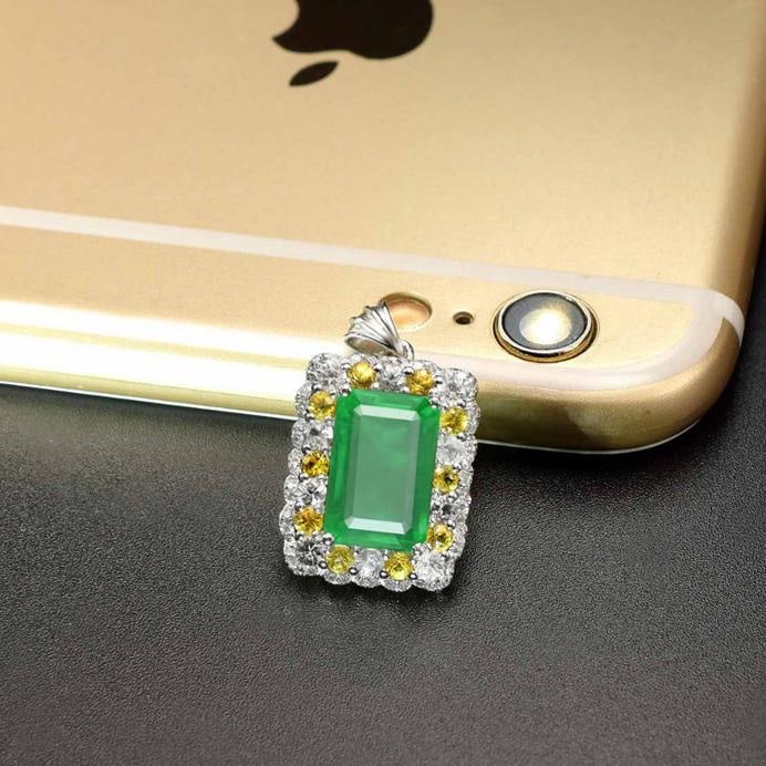 14k Gold 5.39 Ctw Natural Emerald & Sapphire Pendant( Without Chain ) - 4