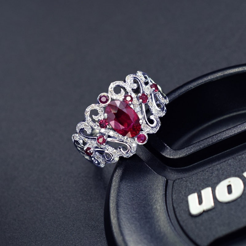 14k Gold 1.23 Ctw Natural Ruby & Ruby Ring: Ref:231189030 // gold content:14k gold // ring size:7. 25us // // main gemstone:ruby // shape:oval // carat weight:1. 02ct // color:red // treatment:natural // // adjacent gemstone 2 : ruby //