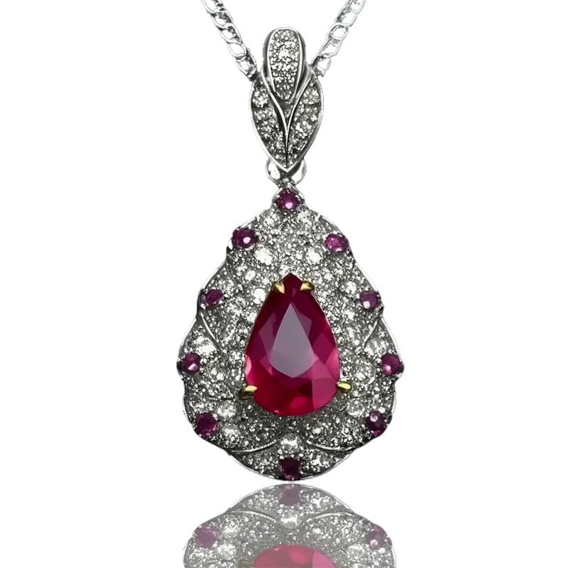 14k Gold 1.16 Ctw Natural Ruby & Sapphire Pendant( Without Chain ) - 2