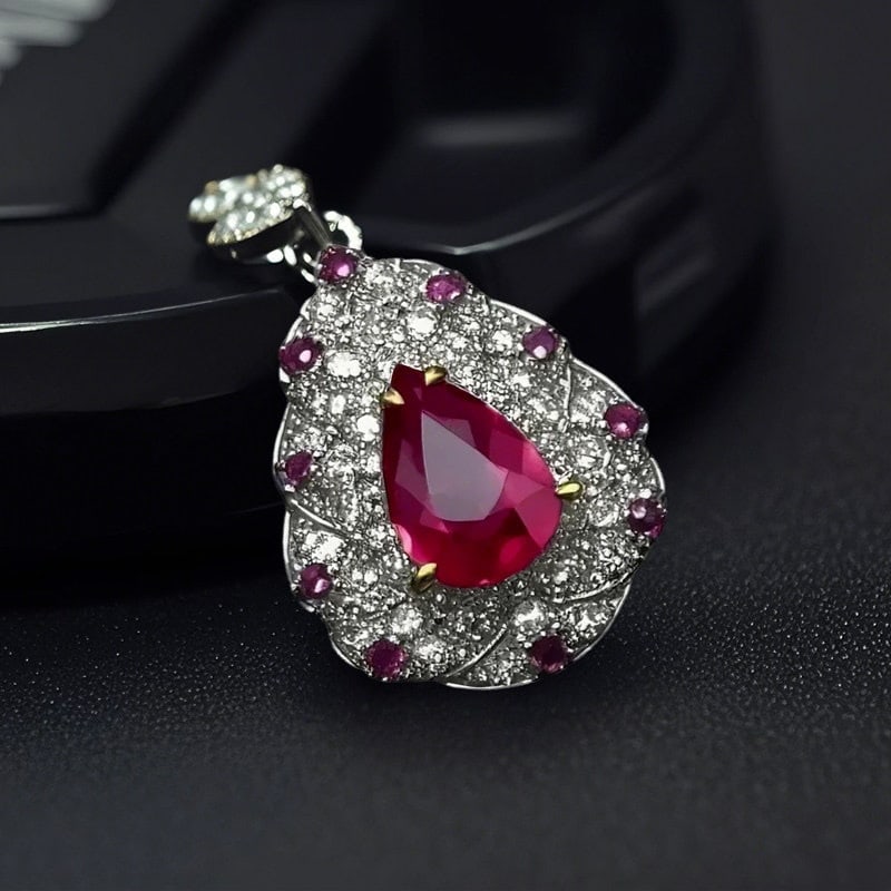 14k Gold 1.16 Ctw Natural Ruby & Sapphire Pendant( Without Chain ) - 3