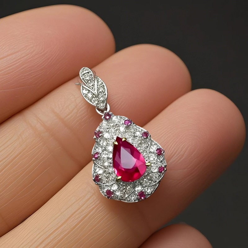14k Gold 1.16 Ctw Natural Ruby & Sapphire Pendant( Without Chain ) - 4