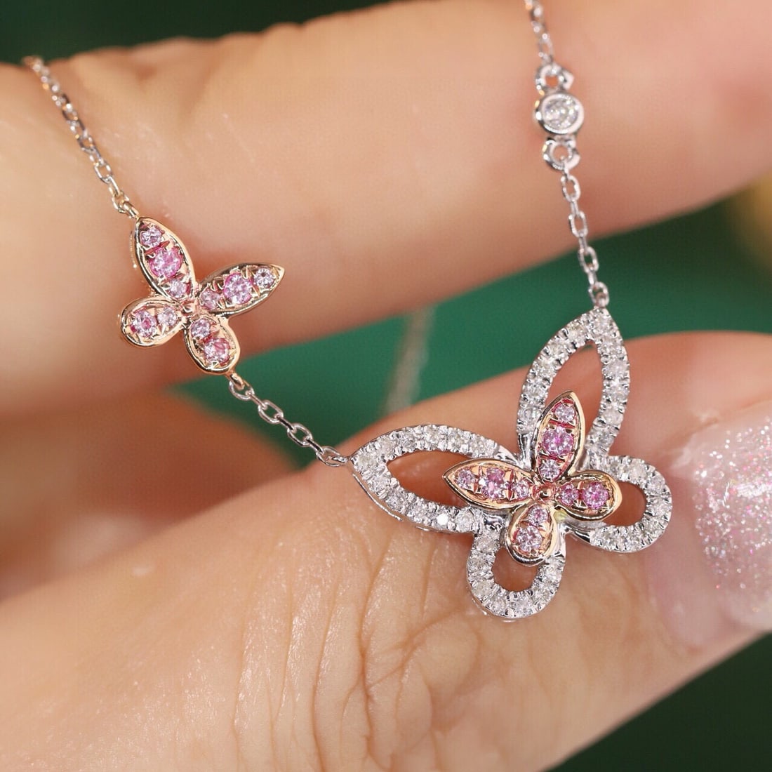 14k Gold 0.32 Ct Natural H Diamond & Butterfly Necklace - 3