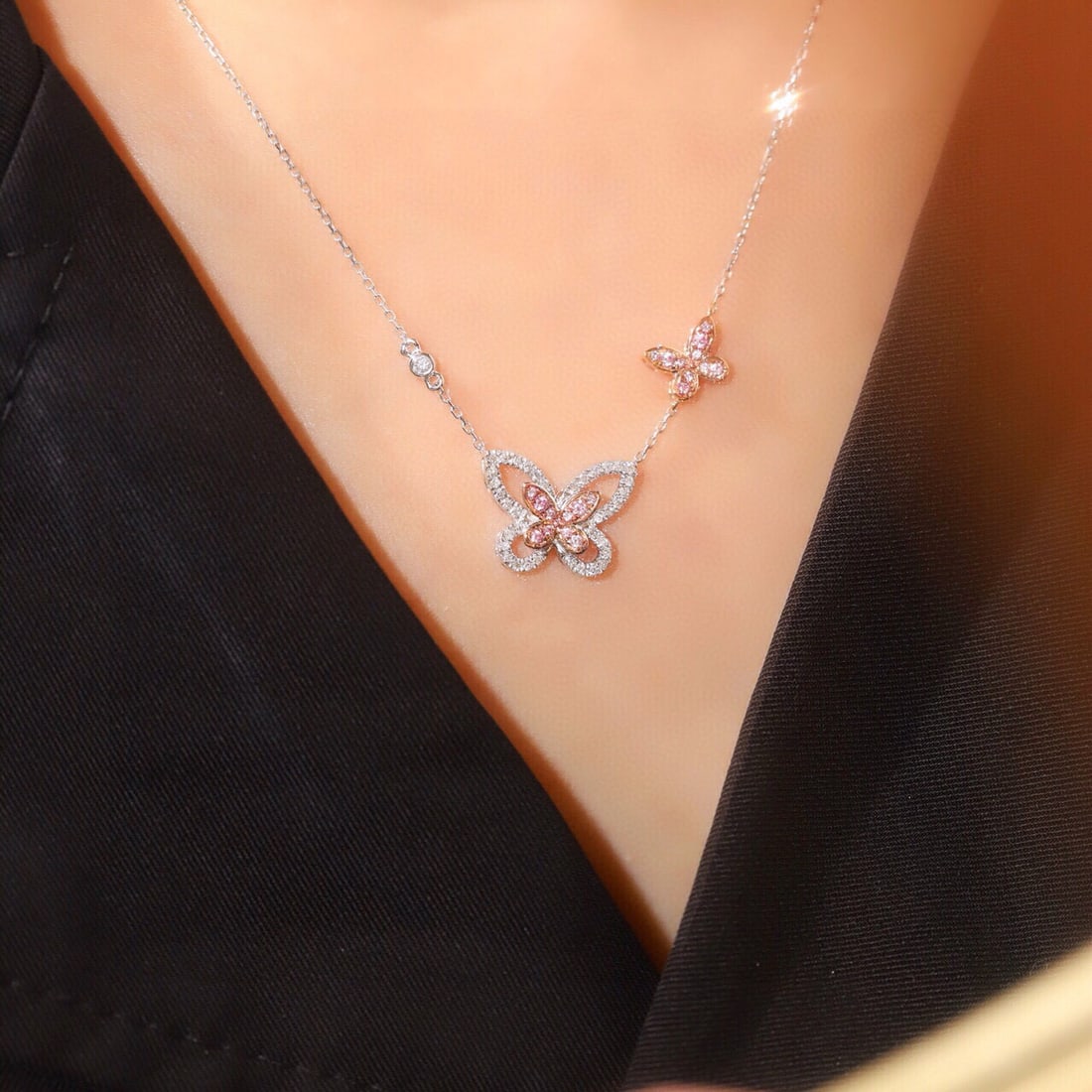 14k Gold 0.32 Ct Natural H Diamond & Butterfly Necklace - 5