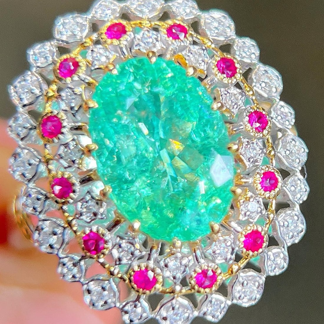 14k Gold 2.51 Ctw Natural Paraiba Tourmaline & Diamond Ring - 2
