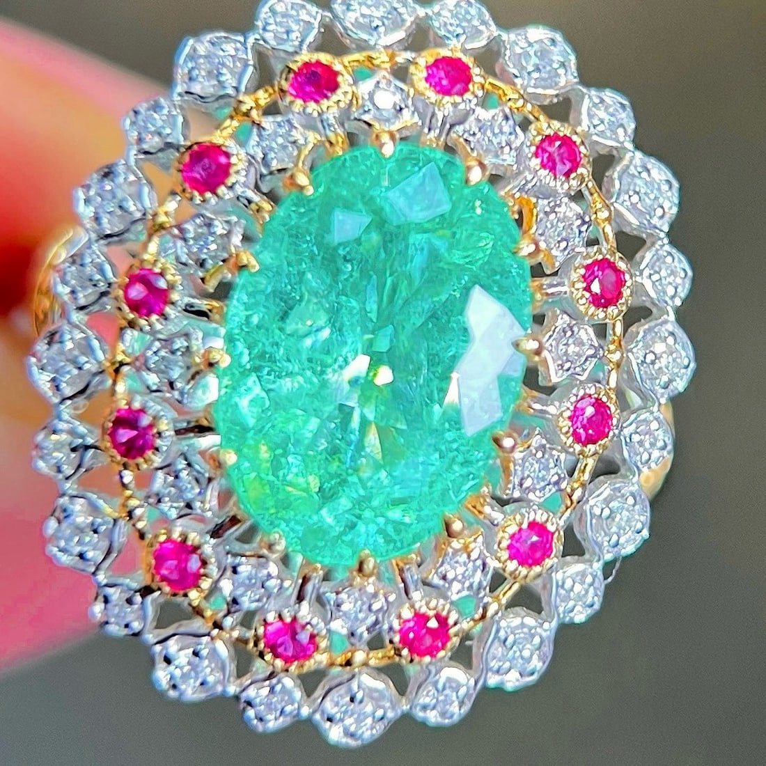 14k Gold 2.51 Ctw Natural Paraiba Tourmaline & Diamond Ring - 3