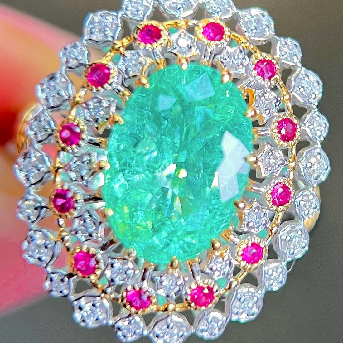 14k Gold 2.51 Ctw Natural Paraiba Tourmaline & Diamond Ring - 4