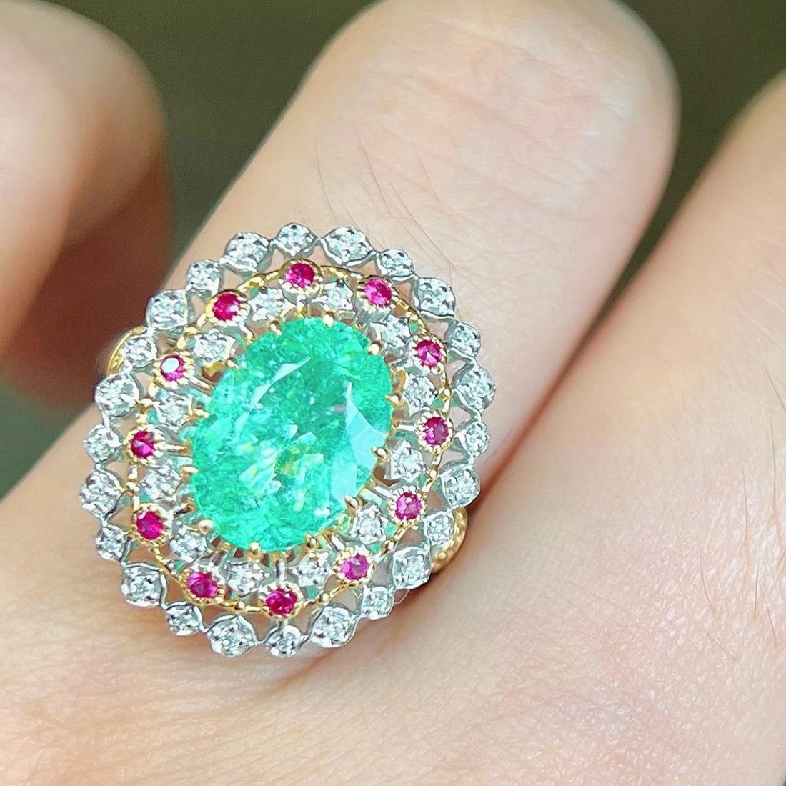 14k Gold 2.51 Ctw Natural Paraiba Tourmaline & Diamond Ring - 5