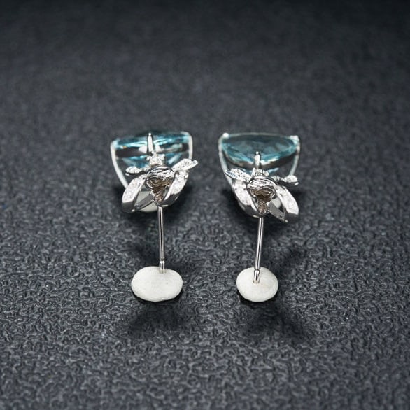 14k Gold 6.04 Ct Natural Aquamarine & Diamond Earrings - 5