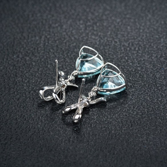 14k Gold 6.04 Ct Natural Aquamarine & Diamond Earrings - 7