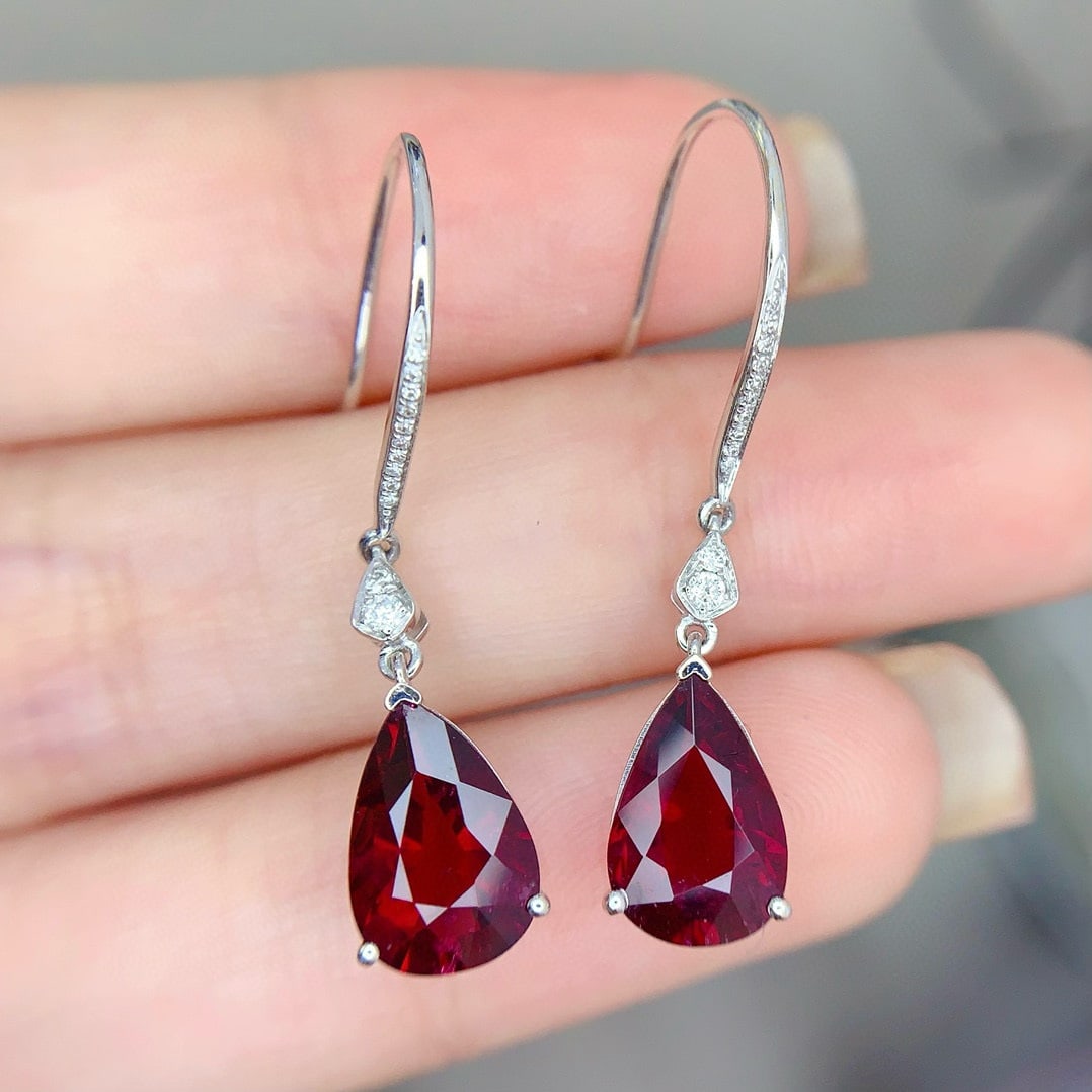 14k Gold 4.8 Ct Natural Tourmaline & Diamond Earrings - 4