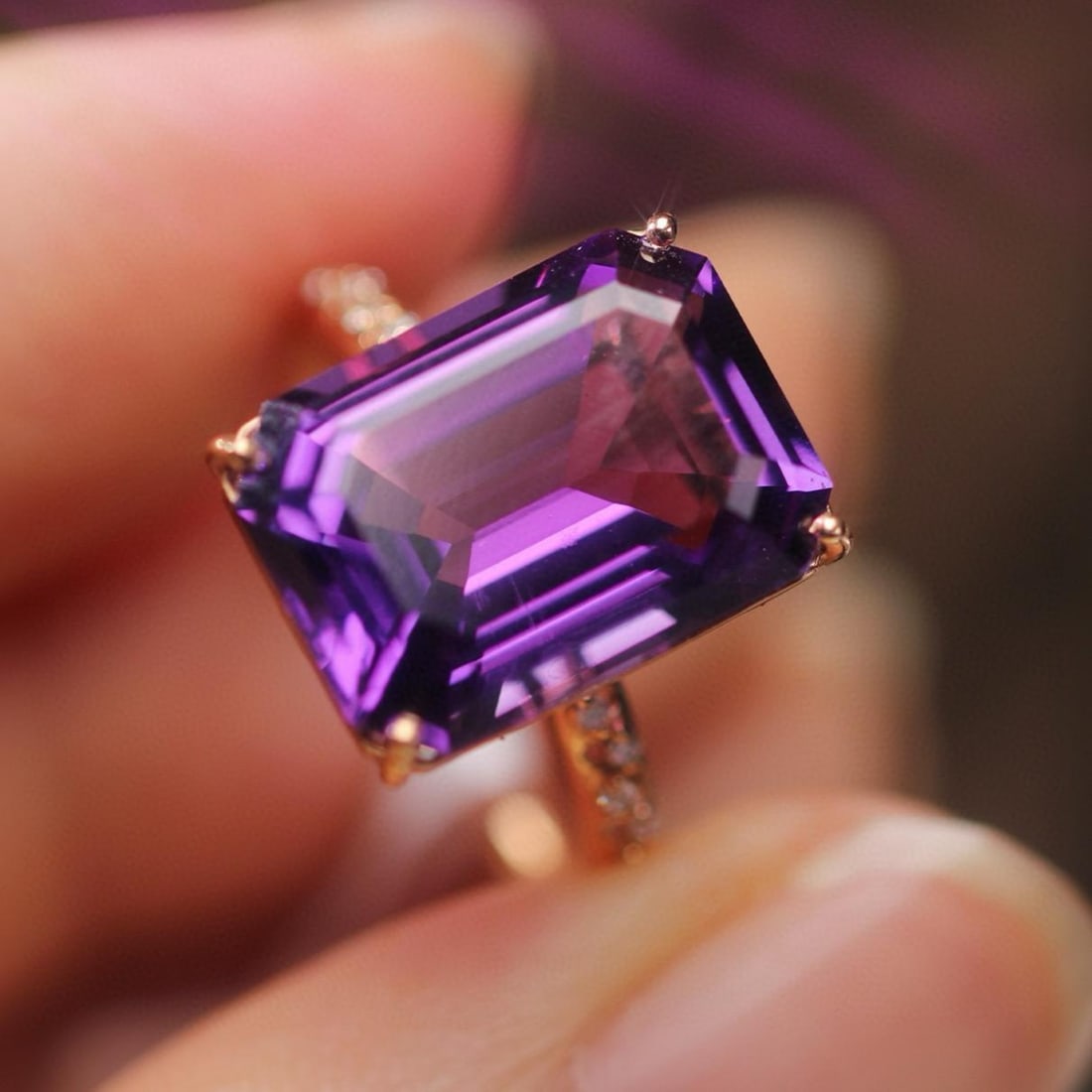 14k Gold 7.95 Ctw Natural Amethyst & Diamond Ring - 2