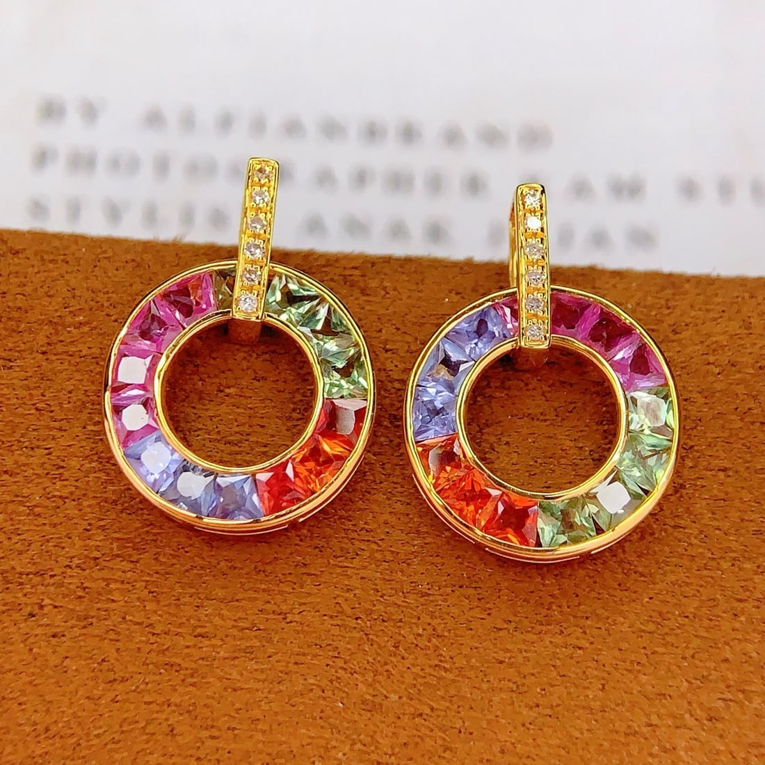 14k Gold 1.6 Ct Natural Sapphire & Diamond Earrings - 4