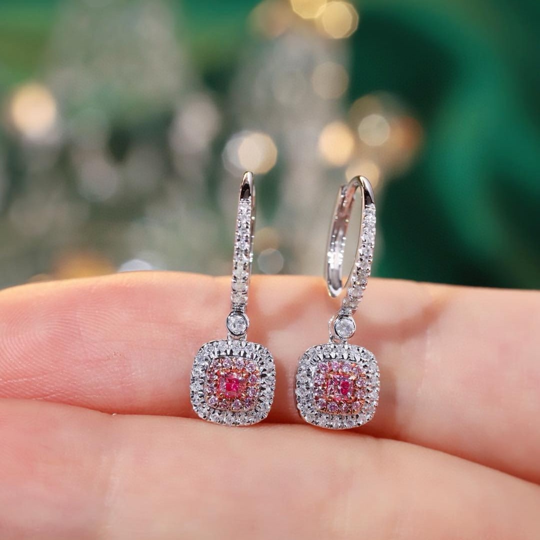 14k Gold 0.60 Ctw Natural Pink Diamond & Diamond Earrings - 2