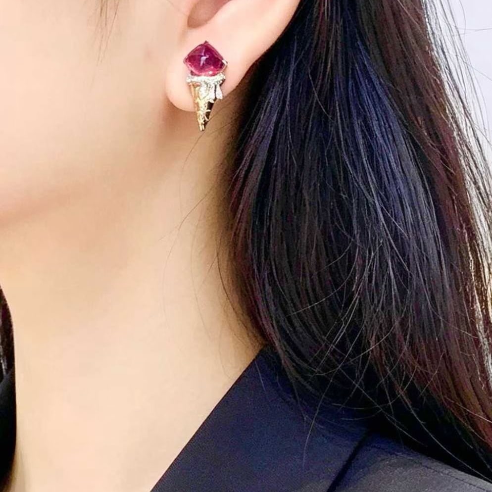 14k Gold 3.8 Ct Natural Tourmaline & Diamond Earrings - 2