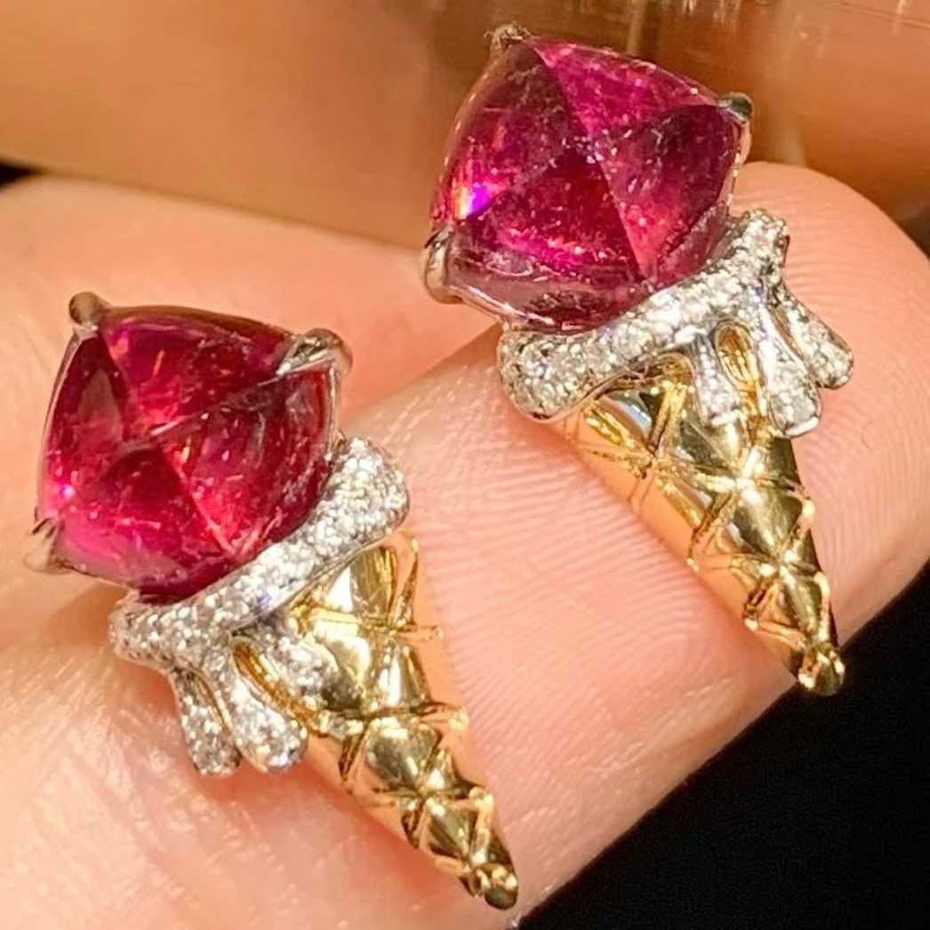14k Gold 3.8 Ct Natural Tourmaline & Diamond Earrings - 3
