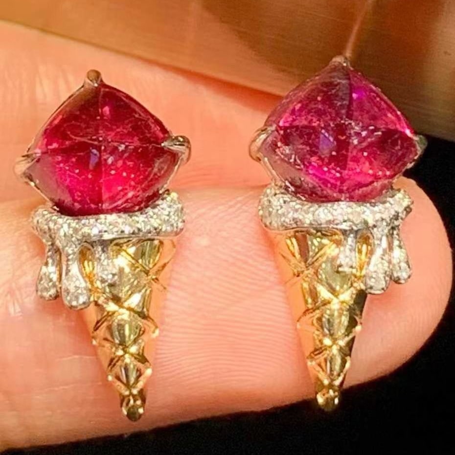 14k Gold 3.8 Ct Natural Tourmaline & Diamond Earrings - 4