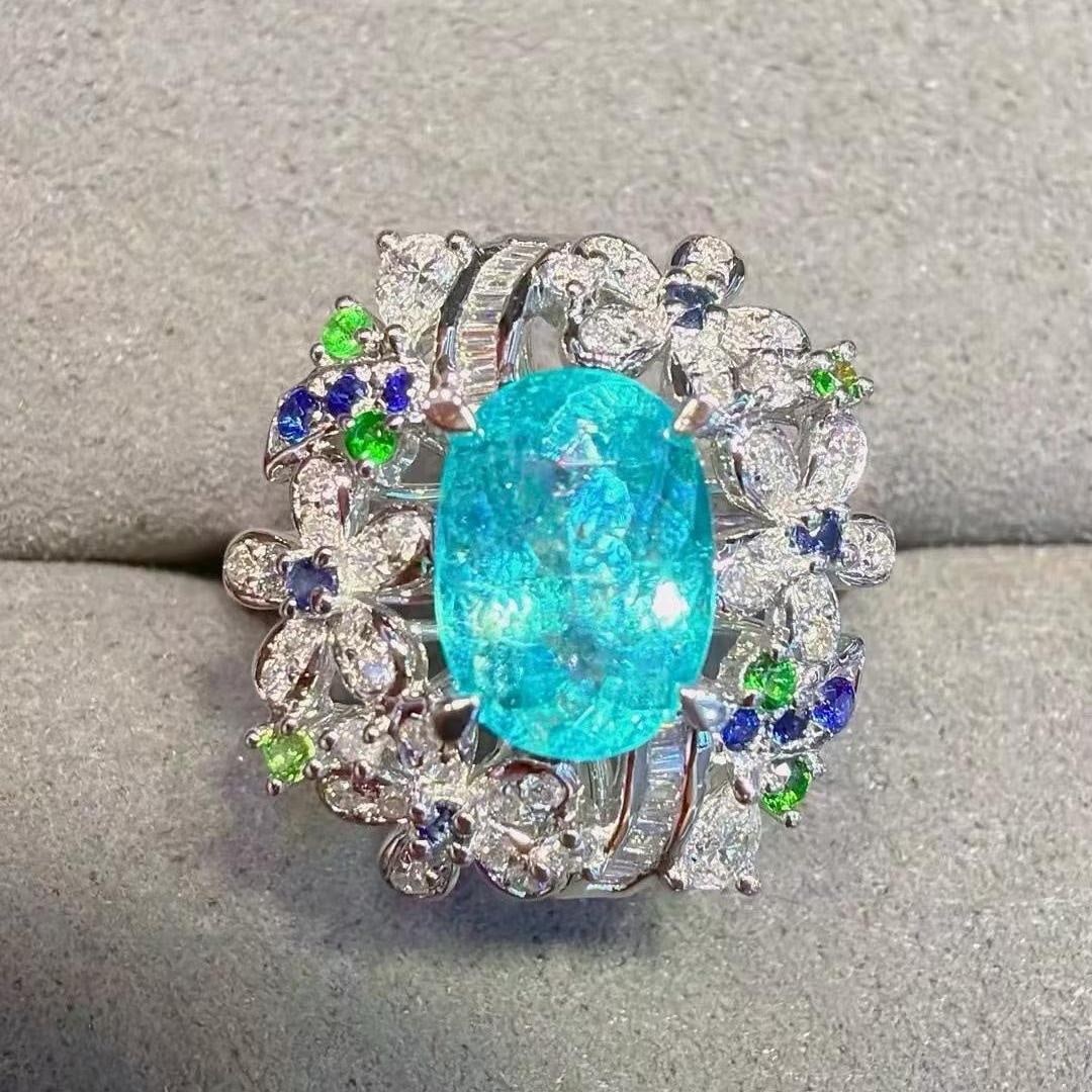 14k Gold 1.94 Ctw Natural Paraiba Tourmaline & Diamond Ring - 2