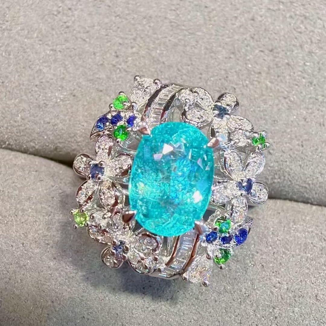 14k Gold 1.94 Ctw Natural Paraiba Tourmaline & Diamond Ring - 3